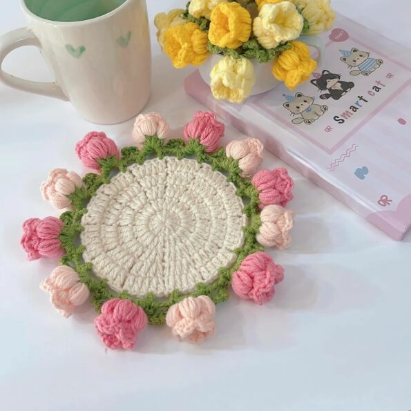 Handmade Crochet Flower Coaster & Bouquet Blanket, Mother's Day Gift, Birthday Gift for Besties 2