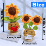 Handmade Crochet Double Sunflower Pot, Hugging Heart, Thank You Gift 1