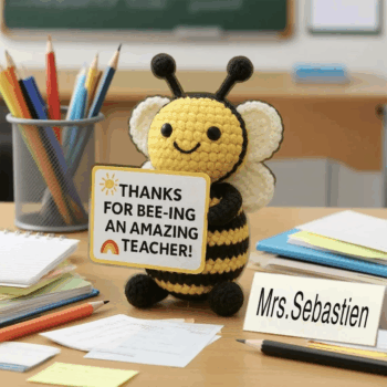 Handmade Crochet Positive Bee, Thank You Teacher Gift & Desk Decor 3