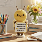 Handmade Crochet Positive Bee, Thank You Teacher Gift & Desk Decor 3