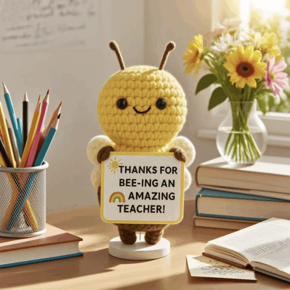 Handmade Crochet Positive Bee, Thank You Teacher Gift & Desk Decor 2