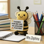 Handmade Crochet Positive Bee, Thank You Teacher Gift & Desk Decor 3