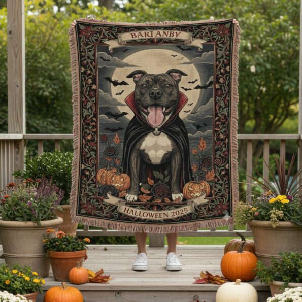 Personalized Pet Halloween Blanket – Custom Woven Throw 2
