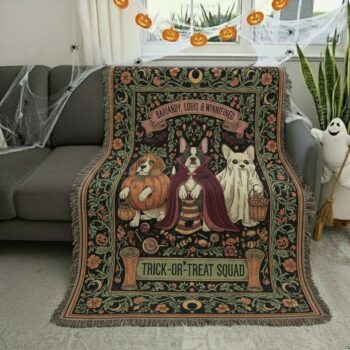 Cozy Chic Fall Woven Throw – Personalized Halloween Blanket for Dog Lovers