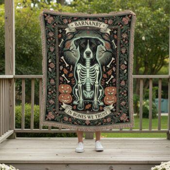 2025 Custom Pet Lovers Blanket – Skeleton Personalized Halloween Woven Throw 2