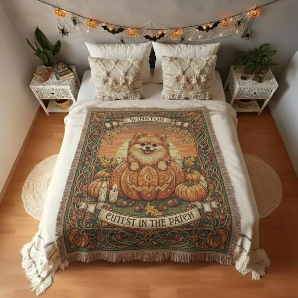 2025 Adorable Fall Pet Blanket – Custom Woven Pumpkin Patch Throw 4