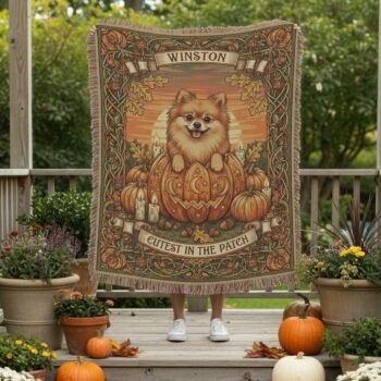 2025 Adorable Fall Pet Blanket – Custom Woven Pumpkin Patch Throw 5