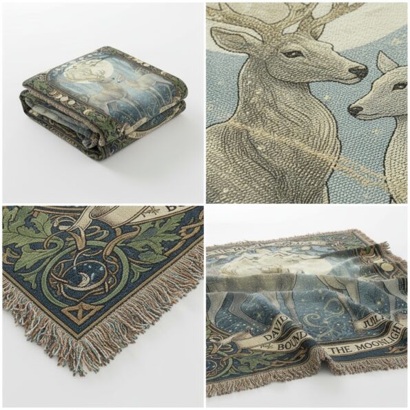 Enchanting Deer Couple Woven Blanket – Personalized Moonlit Throw 2