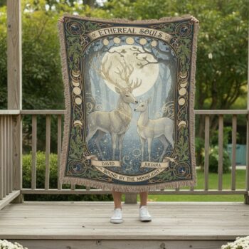 Enchanting Deer Couple Woven Blanket – Personalized Moonlit Throw 3