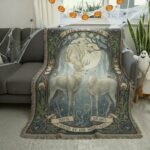 Enchanting Deer Couple Woven Blanket – Personalized Moonlit Throw 3