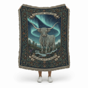 Celestial Highland Cow Woven Blanket – Where Magic Meets