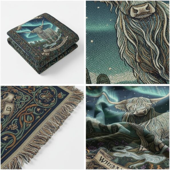 Celestial Highland Cow Woven Blanket – Where Magic Meets