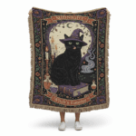 2025 Midnight Witch’s Familiar – Gothic Cat Woven Tapestry Throw Blanket