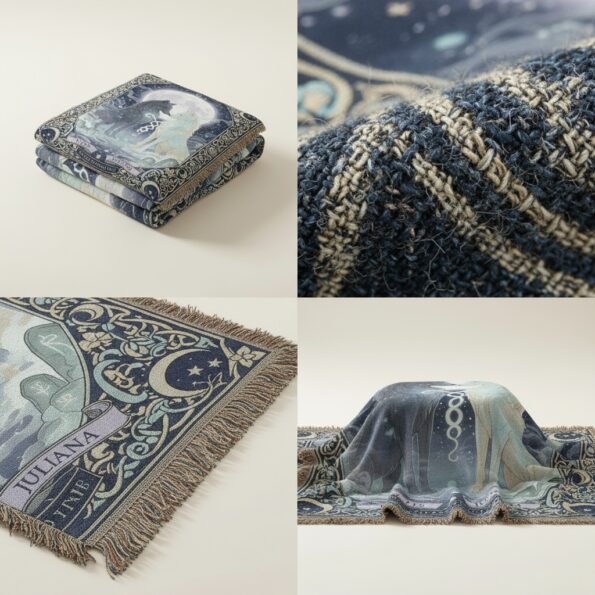 2025 Moon Spirits Wolf Couple Woven Blanket – Mystical Celtic Design 5