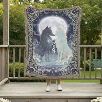 2025 Moon Spirits Wolf Couple Woven Blanket – Mystical Celtic Design 3