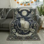 Moonlight Whiskers Mystical Cat Woven Throw – Enchanting Celestial Blanket 2