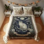 Moonlight Whiskers Mystical Cat Woven Throw – Enchanting Celestial Blanket 2