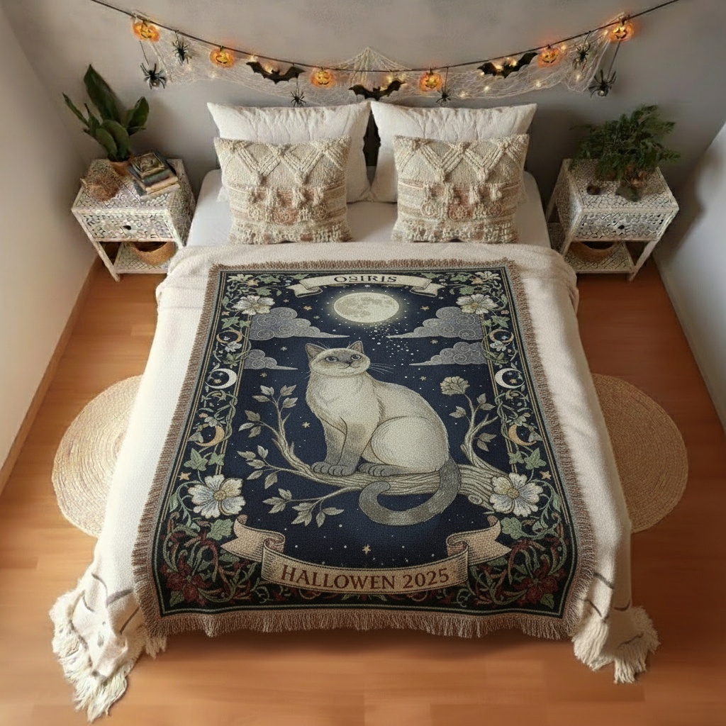 Moonlight Whiskers Mystical Cat Woven Throw – Enchanting Celestial Blanket 1 Moonlight Whiskers Mystical Cat Woven Throw – Enchanting Celestial Blanket 1