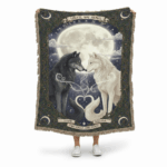 2025 Two Souls, One Moon – Mystical Couple Wolf Woven Blanket 1