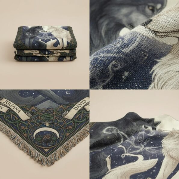 2025 Two Souls, One Moon – Mystical Couple Wolf Woven Blanket 2