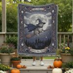2025 Over the Moon Custom Cat Halloween Woven Blanket – Magical Personalized Throw1