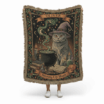 Stirring Up Magic Cat Woven Tapestry – Personalized Witchy Halloween Throw 4