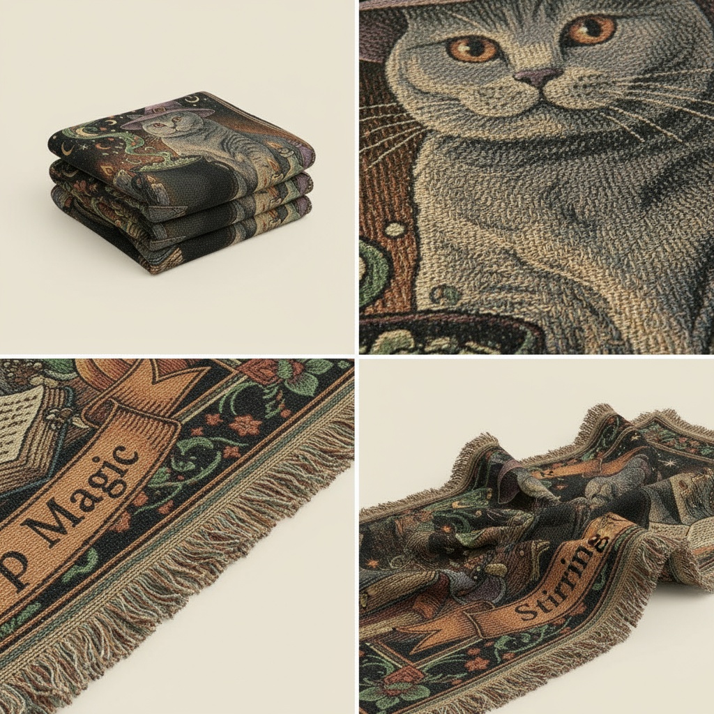 Stirring Up Magic Cat Woven Tapestry – Personalized Witchy Halloween Throw 2 Stirring Up Magic Cat Woven Tapestry – Personalized Witchy Halloween Throw 2