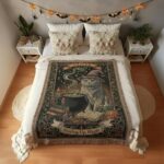 Stirring Up Magic Cat Woven Tapestry – Personalized Witchy Halloween Throw 4