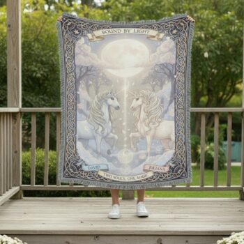Bound by Light Unicorn Woven Blanket – Mystical Celtic Romance Throw2