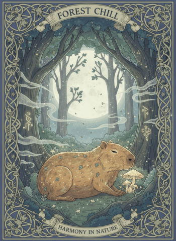 Chill Capybara Blanket – Enchanting Forest Woven Tapestry for Harmony and Calm