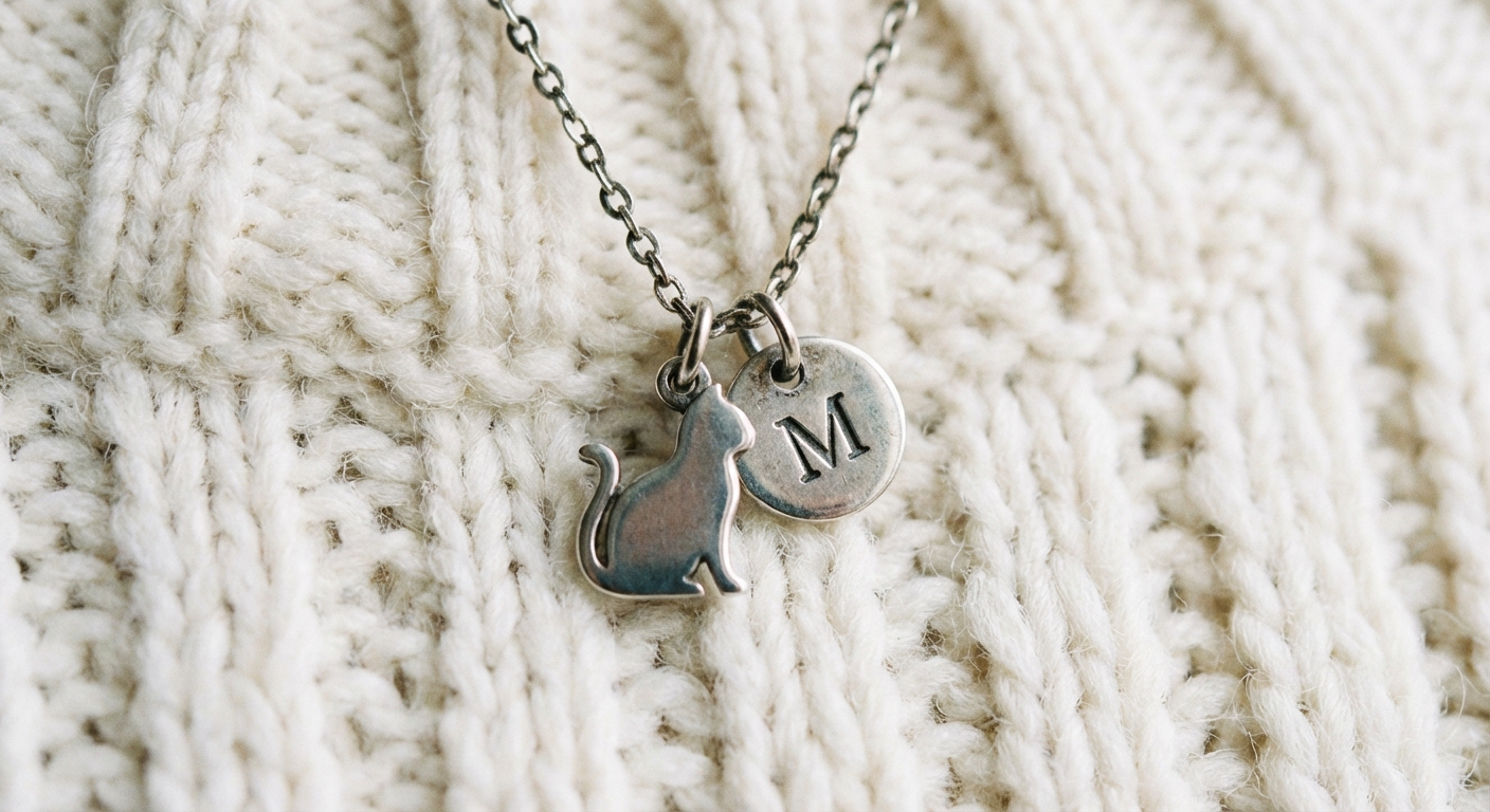 Sterling silver pet memorial necklace with cat charm