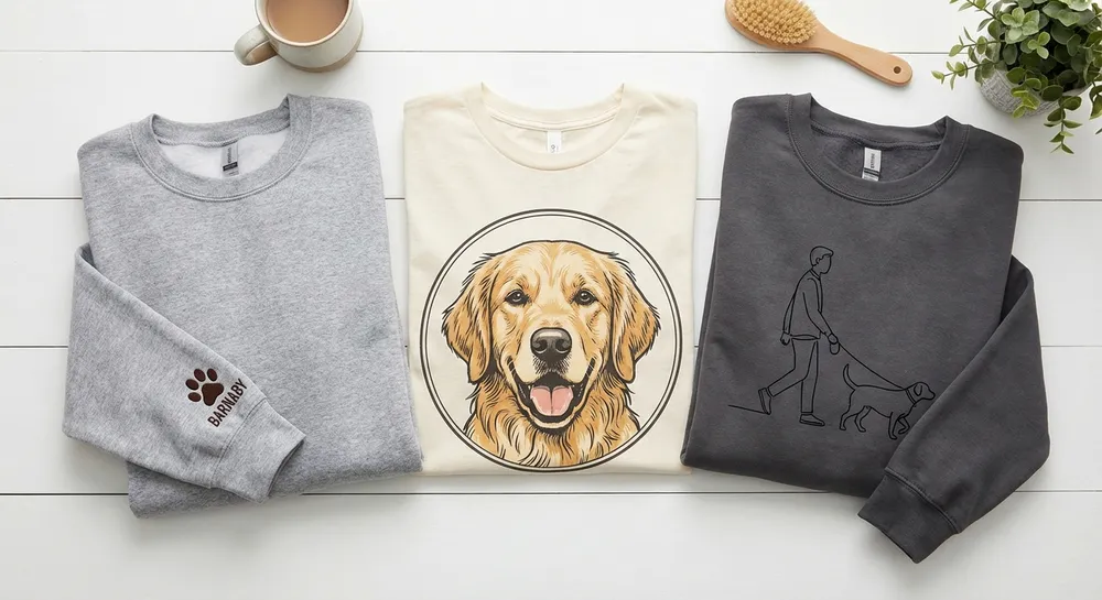 Aesthetic flatlay of different custom dog mom shirts