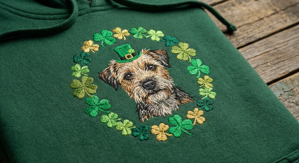 Custom embroidered pet portrait hoodie detail
