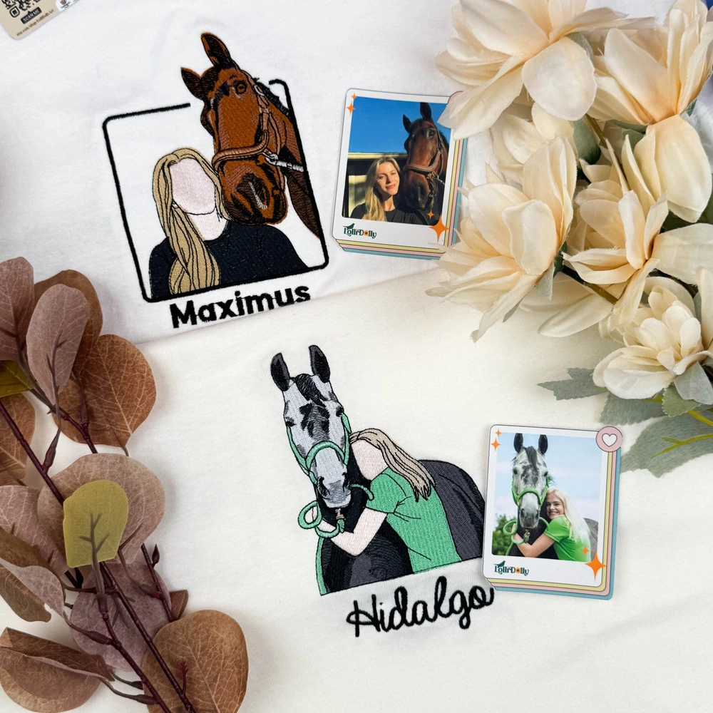 custom embroidered horse portrait from real photo sweatshirt best gift for horse 3 Custom Embroidered Horse Portrait from Real Photo Sweatshirt - Best Gift for Horse Lovers - Image 3