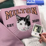 Cat Embroidered Shirts – Custom Pet Portrait from Photo T-Shirt & Sweater, Unique Gift for Cat Moms