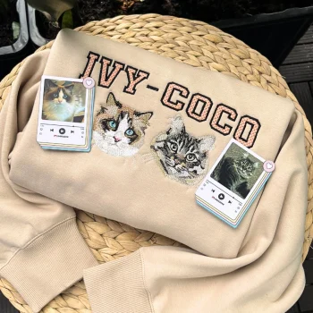 Pet Lovers Shirts – Custom 2 Pet Portraits Embroidered Sweatshirt, Unique Pet Memorial Gift for Cat & Dog Moms