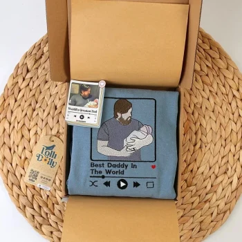 Heartfelt Portrait Gifts for Dad – Custom Embroidered Dad & Kids Portrait from Photo, Father’s Day Gift