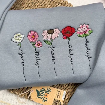 Grammy Garden embroidered shirt with custom grandma names in floral design