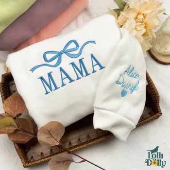 Mama Bow Embroidered Sweatshirt – Personalized Gemma Crewneck with Kids’ Names, Trendy Mother’s Day Gift
