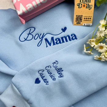 Gift for Moms – Custom Boy Mama Embroidered T-Shirt with Kids’ Names, Personalized Mother’s Day Sweatshirt