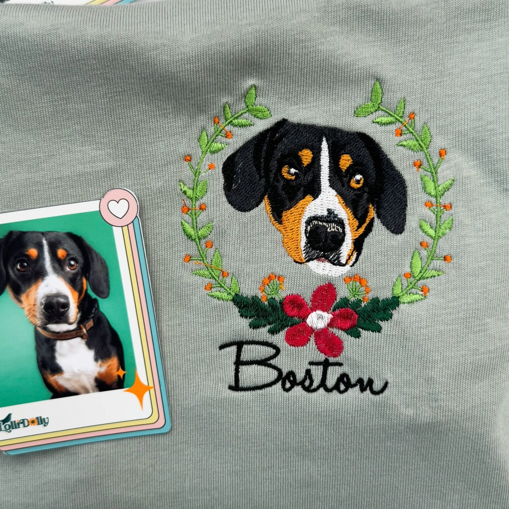 gift for dog lovers personalized dog photo embroidery sweatshirt with flowers cu 3 Gift for Dog Lovers – Personalized Dog Photo Embroidery Sweatshirt with Flowers, Custom Pet Portrait Shirt - Image 3