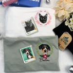 custom cat face embroidery sweatshirt personalized cat portrait shirt with flowe 1