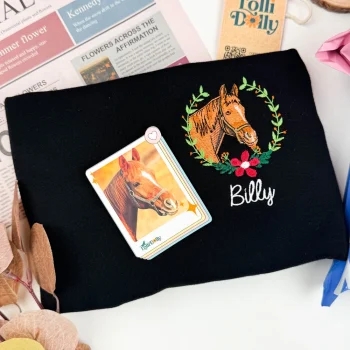 Left Chest Floral Horse Embroidered Portrait from Photo Shirt, Horse Lover Hoodie, Gift For Horse Girls