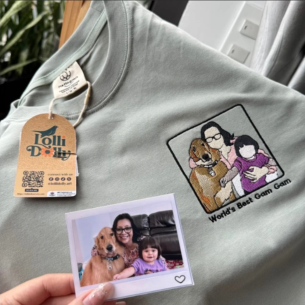 custom mom portrait embroidered shirt personalized photo sweater for grandma uni 1 Custom Mom Portrait Embroidered Shirt – Personalized Photo Sweater for Grandma, Unique Mother’s Day Gift, Keepsake Mom Portrait Top