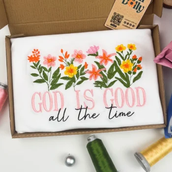 Beautiful Embroidered God is Good Wildflower Sweatshirt – Inspirational Cottagecore Crewneck, Faith-Based Sweater & T-Shirt for Women