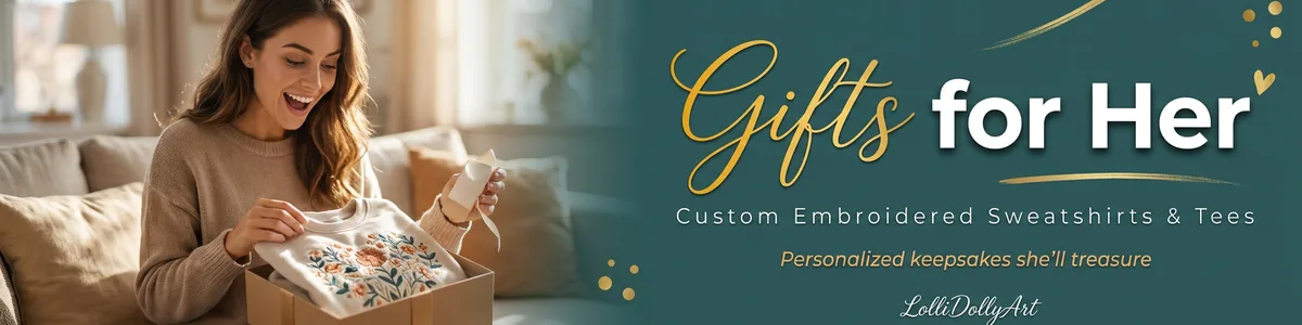 Shop beautifully personalized and custom embroidered gifts for her, featuring custom mom sweatshirts and bridal apparel.