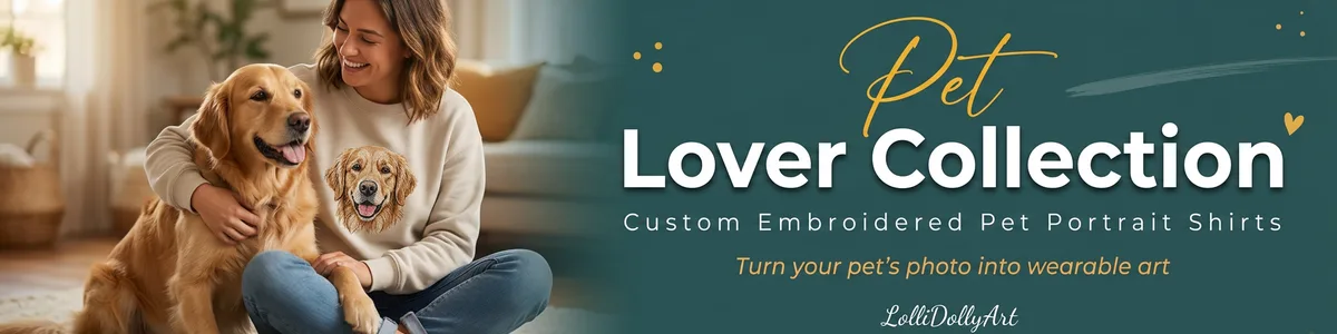 Custom embroidered pet sweatshirts and personalized pet portrait shirts by LolliDollyArt