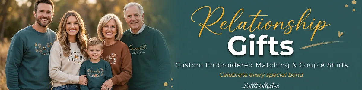 Shop custom embroidered couple sweatshirts and personalized matching apparel for anniversaries, weddings, and best friends.