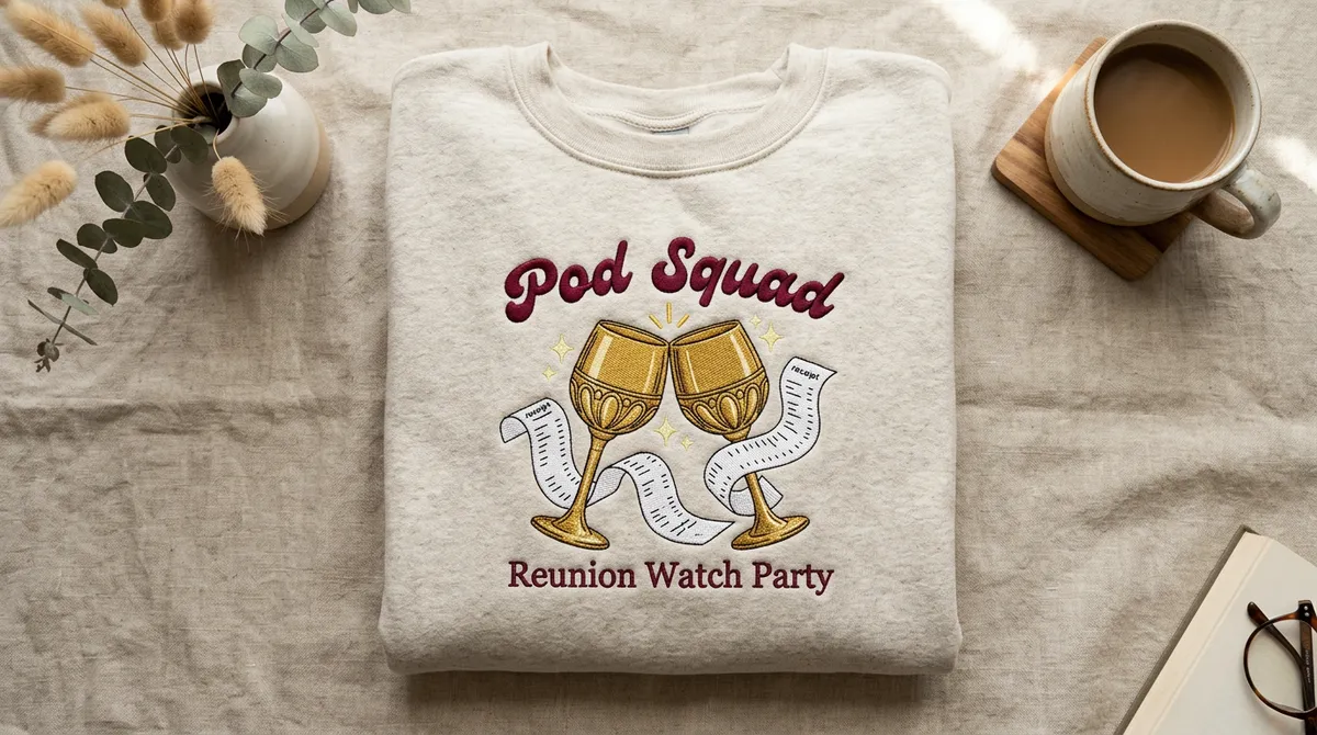 Custom embroidered Pod Squad sweatshirt perfect for your love is blind reunion watch party.