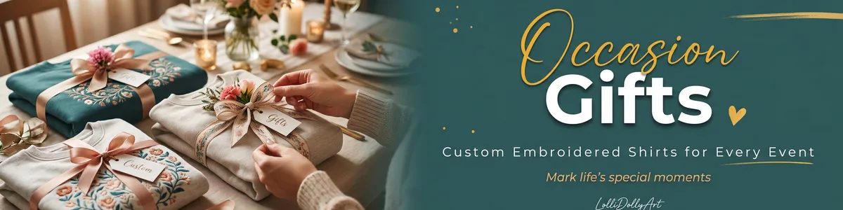 Shop custom embroidered apparel for special occasions like weddings, memorials, and bestie gifts